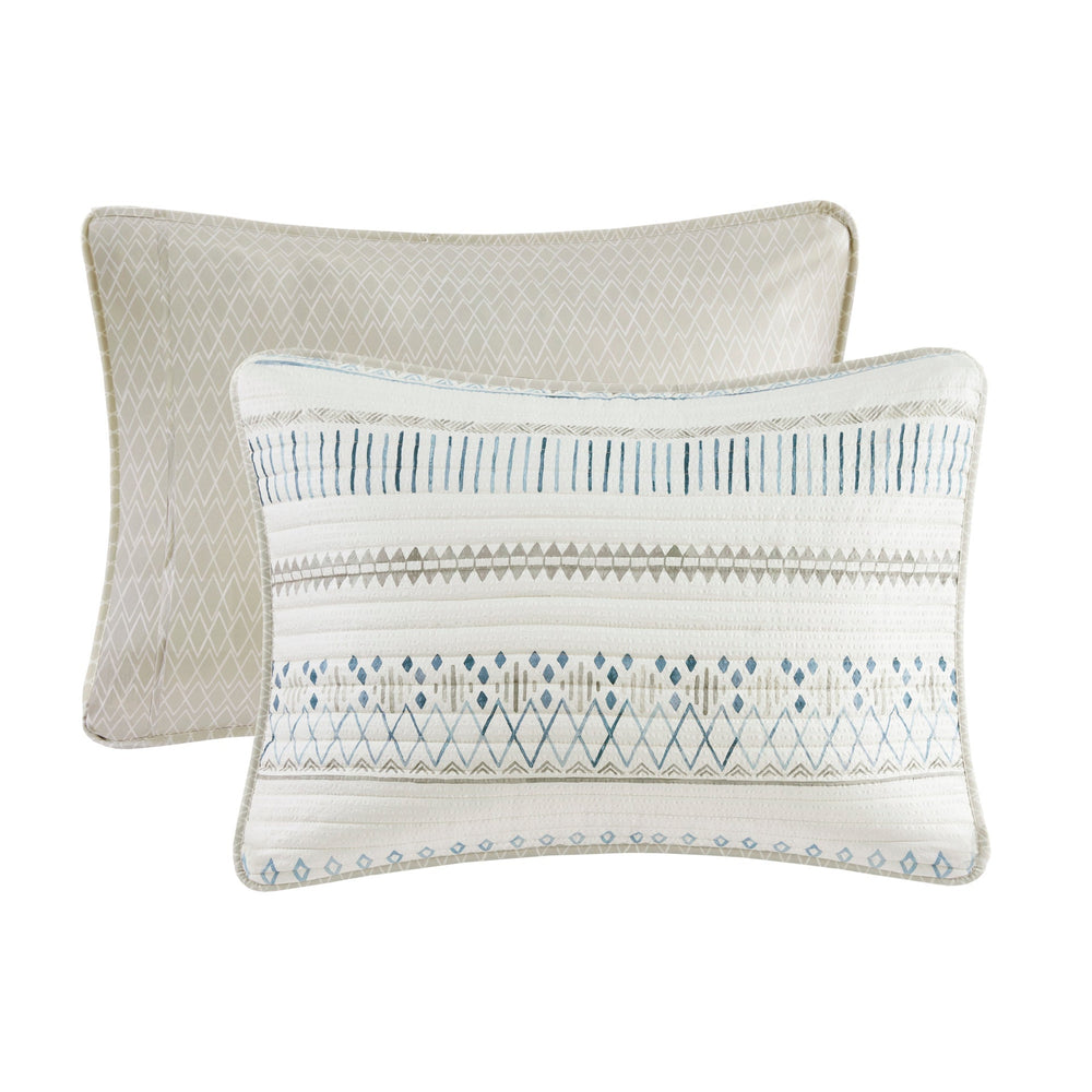 3 Piece   Seersucker Quilt Set Taupe/Blue King/Cal King Media 15