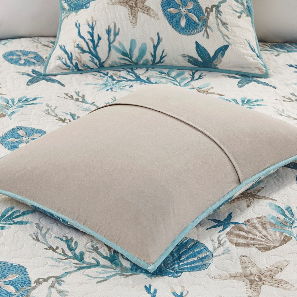 6 Piece Cotton Sateen Quilt Set with Throw Pillows Aqua King/Cal King Media 10