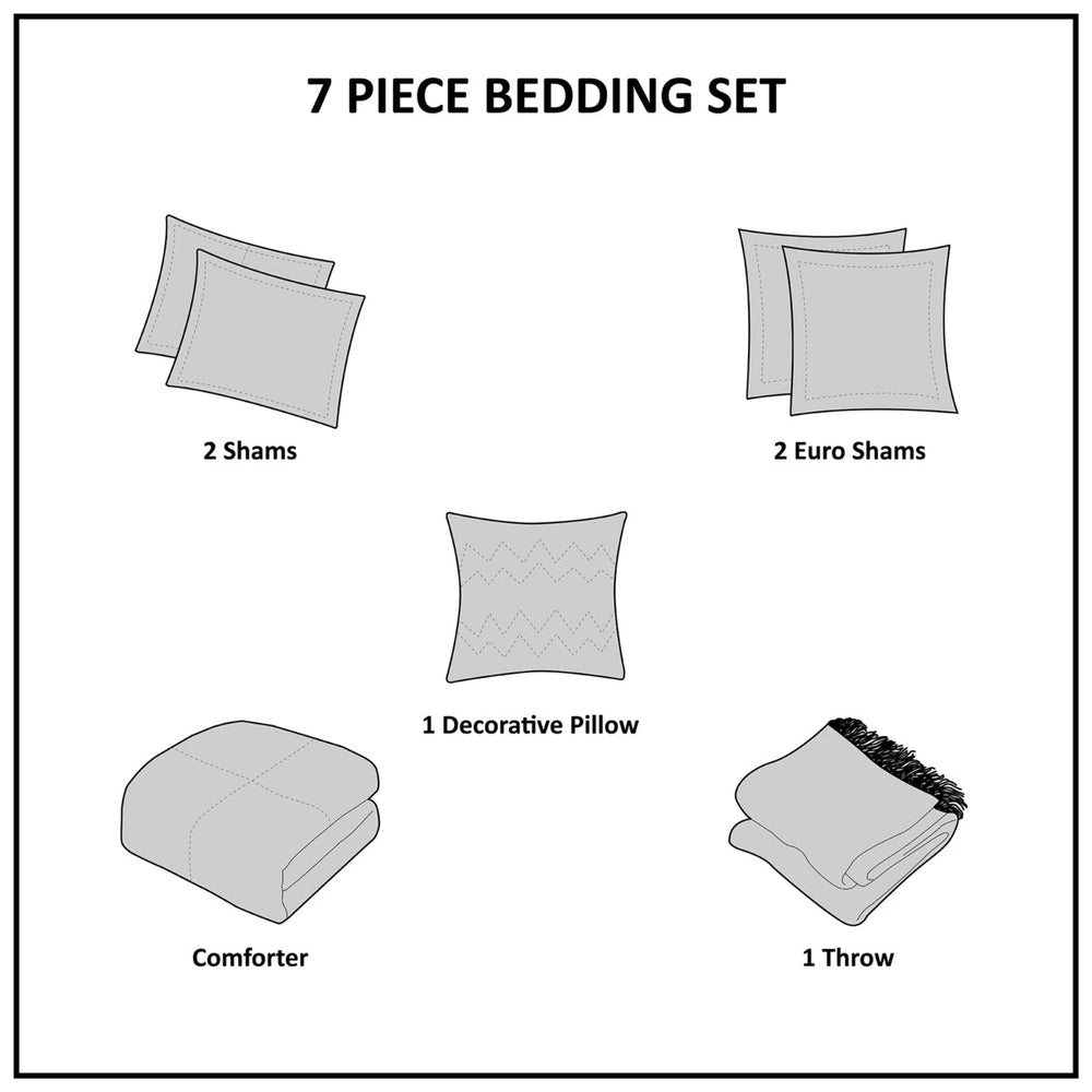 7 Piece Printed Seersucker Comforter Set with Throw Blanket Blue Full/Queen Media 14