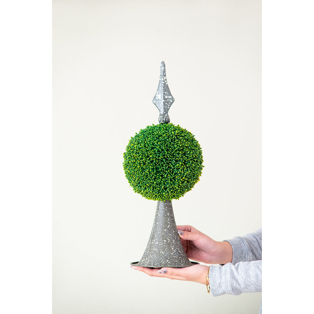 7x7x17' Faux Boxwood Topiary Sphere on Metal Spire Media 1
