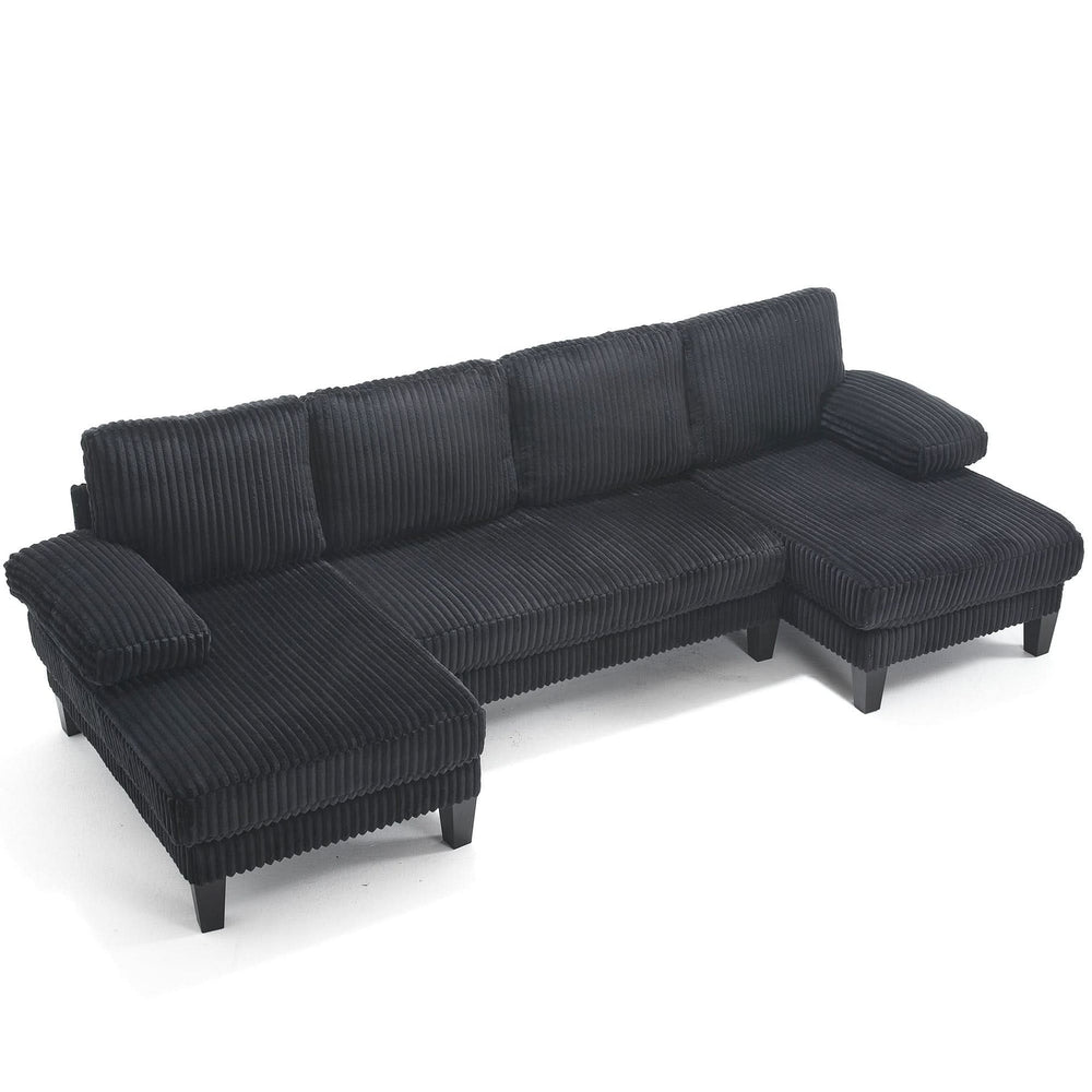 U Shaped Sofa Wood Frame Oversized Four-Seater Living Room Black Upholstery Media 20