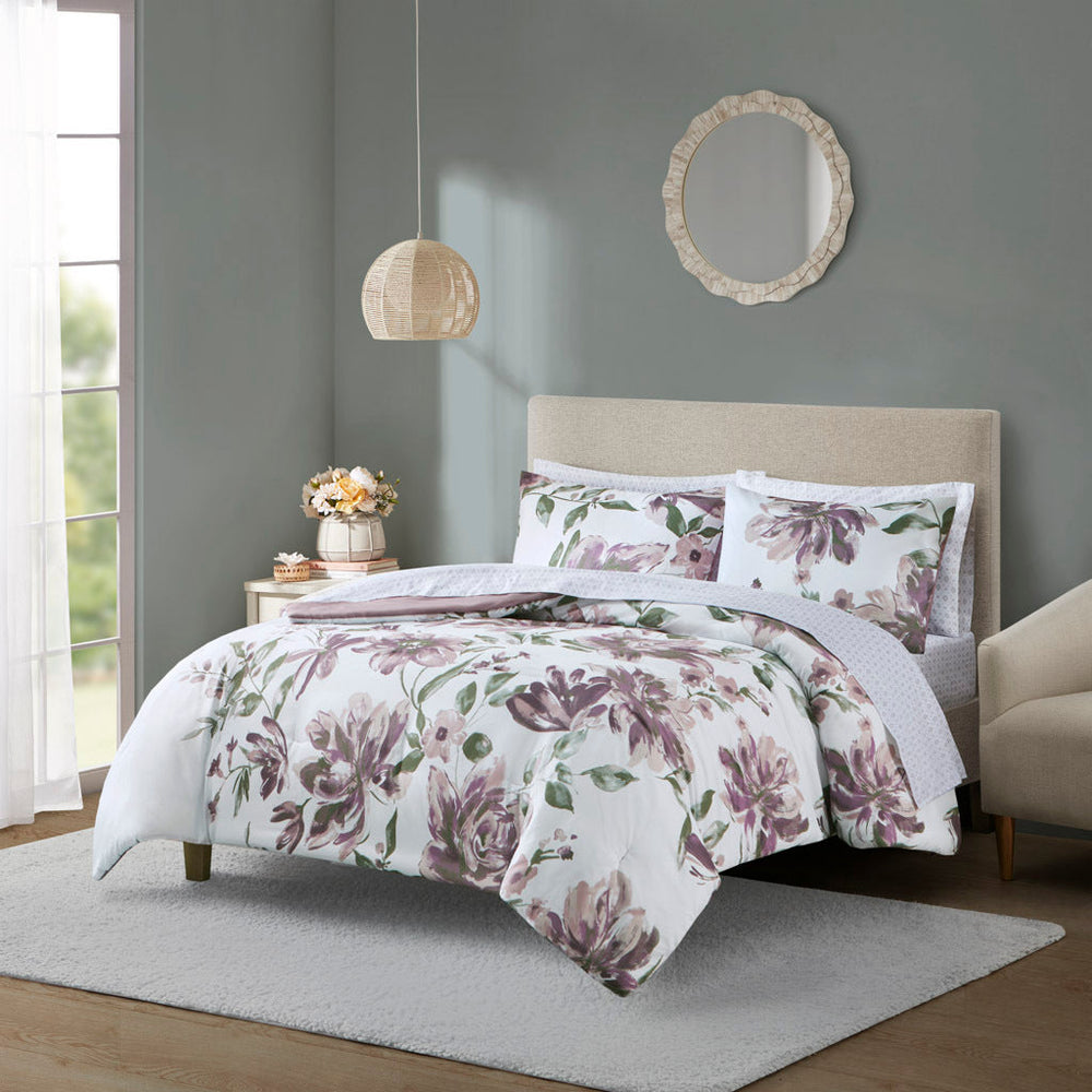 Full Floral Comforter Set with Bed Sheets Media 1
