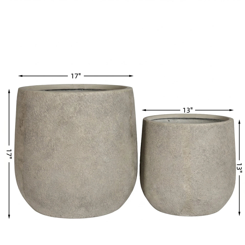 Round Concrete Planter Set of 2, Large Outdoor Indoor Handmade Rustic Decorative Planter Pots Containers with Drainage Holes for Home Garden Patio, 13' x 13' & 17' x 17' (antique grey) Media 6