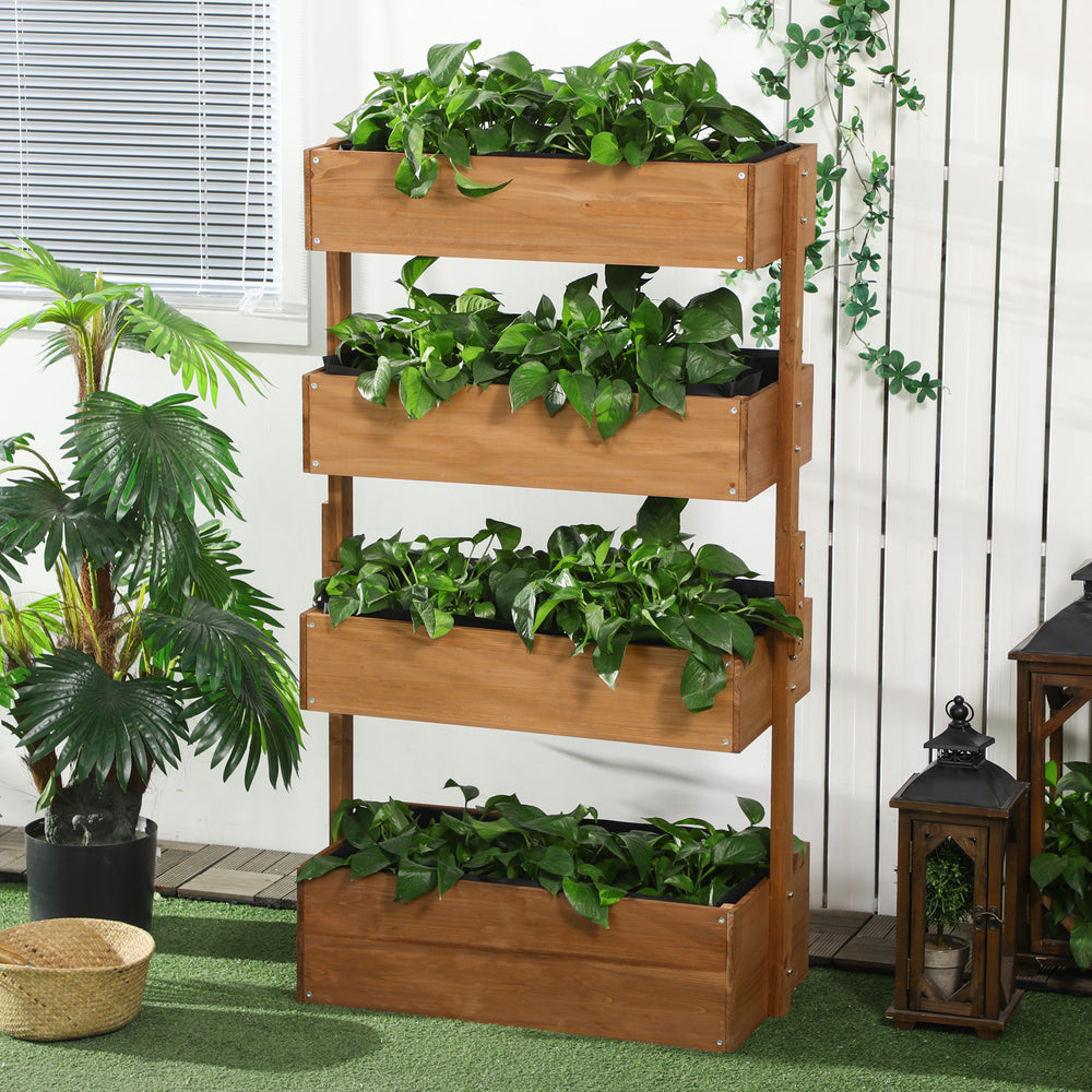 Outsunny Vertical Garden Planter, Wooden 4 Tier Planter Box, Self-Draining with Non-Woven Fabric for Outdoor Flowers, Vegetables and Herbs, Orange Media 9