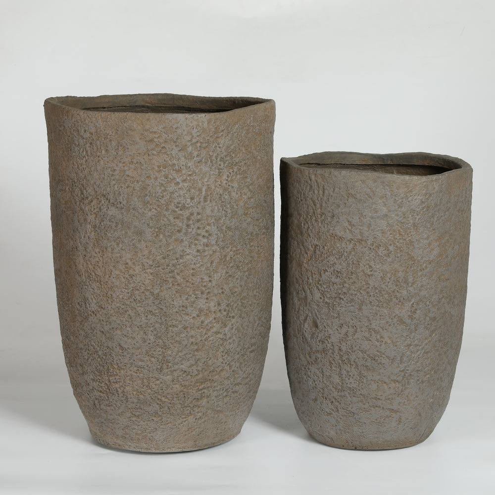 Round Concrete Planter Set of 2, Large Outdoor Indoor Handmade Rustic Decorative Planter Pots Containers with Drainage Holes for Home Garden Patio, 14' x 22' & 17' x 26' (Coffee) Media 9