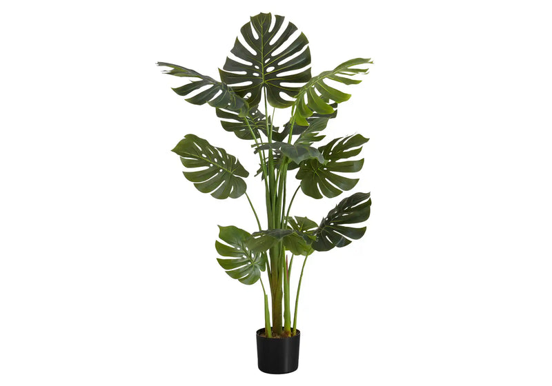 Artificial Plant, 55' Tall, Monstera Tree, Indoor, Faux, Fake, Floor, Greenery, Potted, Real Touch, Decorative, Green Leaves, Black Pot