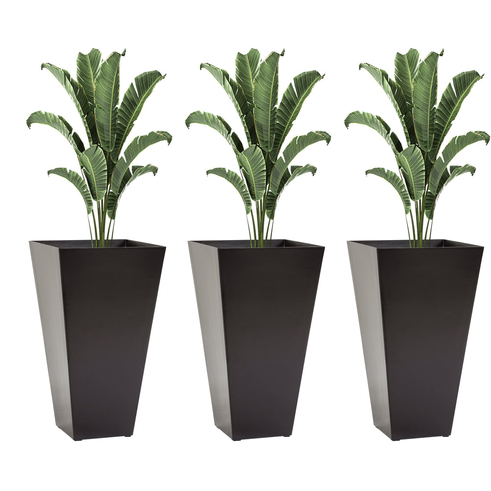 Outsunny Set of 3 Tall Planters with Drainage Hole, 28' Outdoor Flower Pots, Indoor Planters for Porch Patio and Deck, Brown Media 1