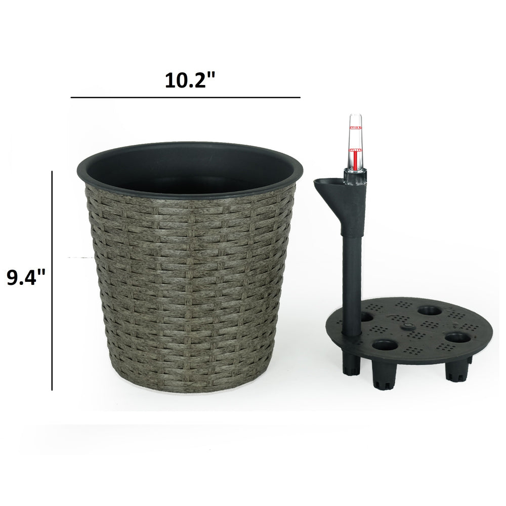 10.2' Self-watering Wicker Decor Planter for Indoor and Outdoor - Round - Grey Media 4