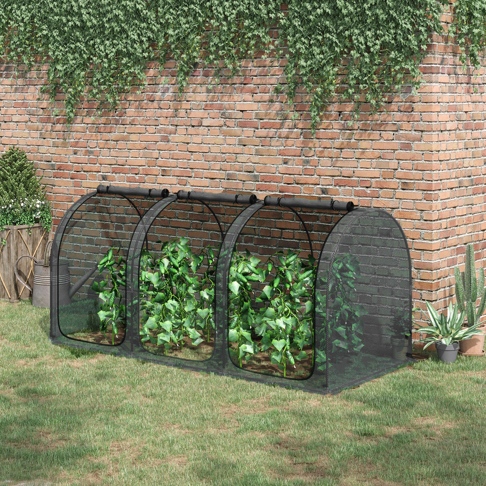 Outsunny 9' x 4' Crop Cage, Plant Protection Tent with Three Zippered Doors, Storage Bag and 6 Ground Stakes, for Garden, Yard, Lawn, Black Media 2