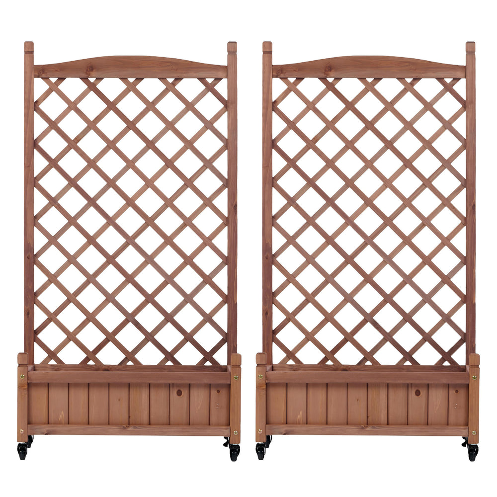 Natural Wood Raised Garden Bed with Trellis 2 Pack, Outdoor Planter Box & Plant Stand for Climbing Plants, Brown Solid Wood, 25L x 11W x 42.3H inches Media 1