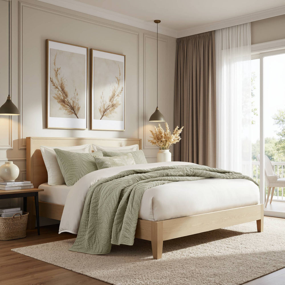 King 3 Piece Cotton Quilt Set Sage Media 2