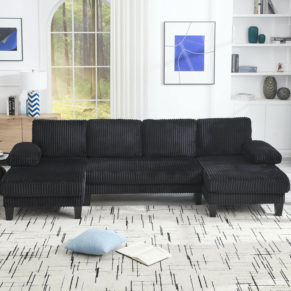 U Shaped Sofa Wood Frame Oversized Four-Seater Living Room Black Upholstery Media 6