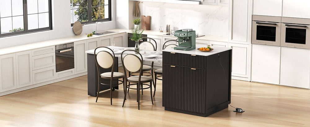 Kitchen Island Modern With Extendable Dining Table & Power Outlet For 4-6 People Black Media 36