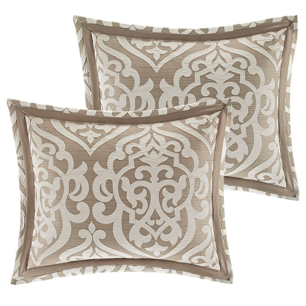 8 Piece Jacquard Comforter Set Tan/Ivory Cal King Media 10