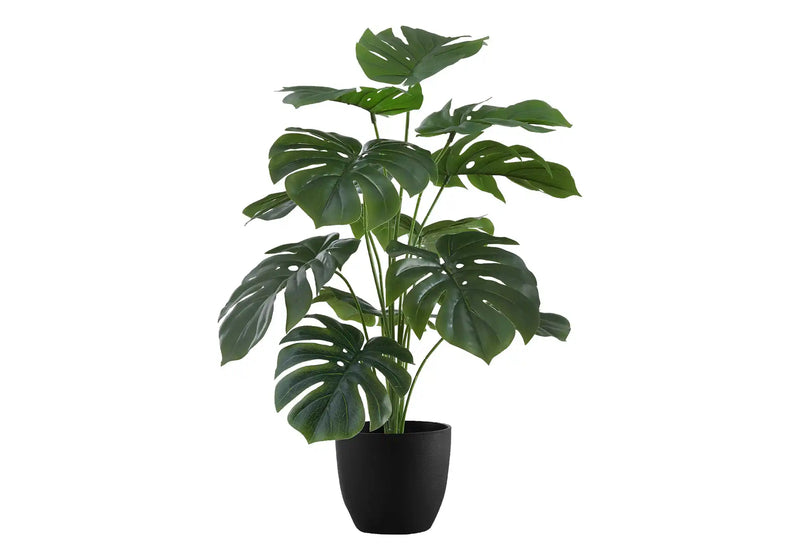 Artificial Plant, 24' Tall, Monstera, Indoor, Faux, Fake, Table, Greenery, Potted, Real Touch, Decorative, Green Leaves, Black Pot