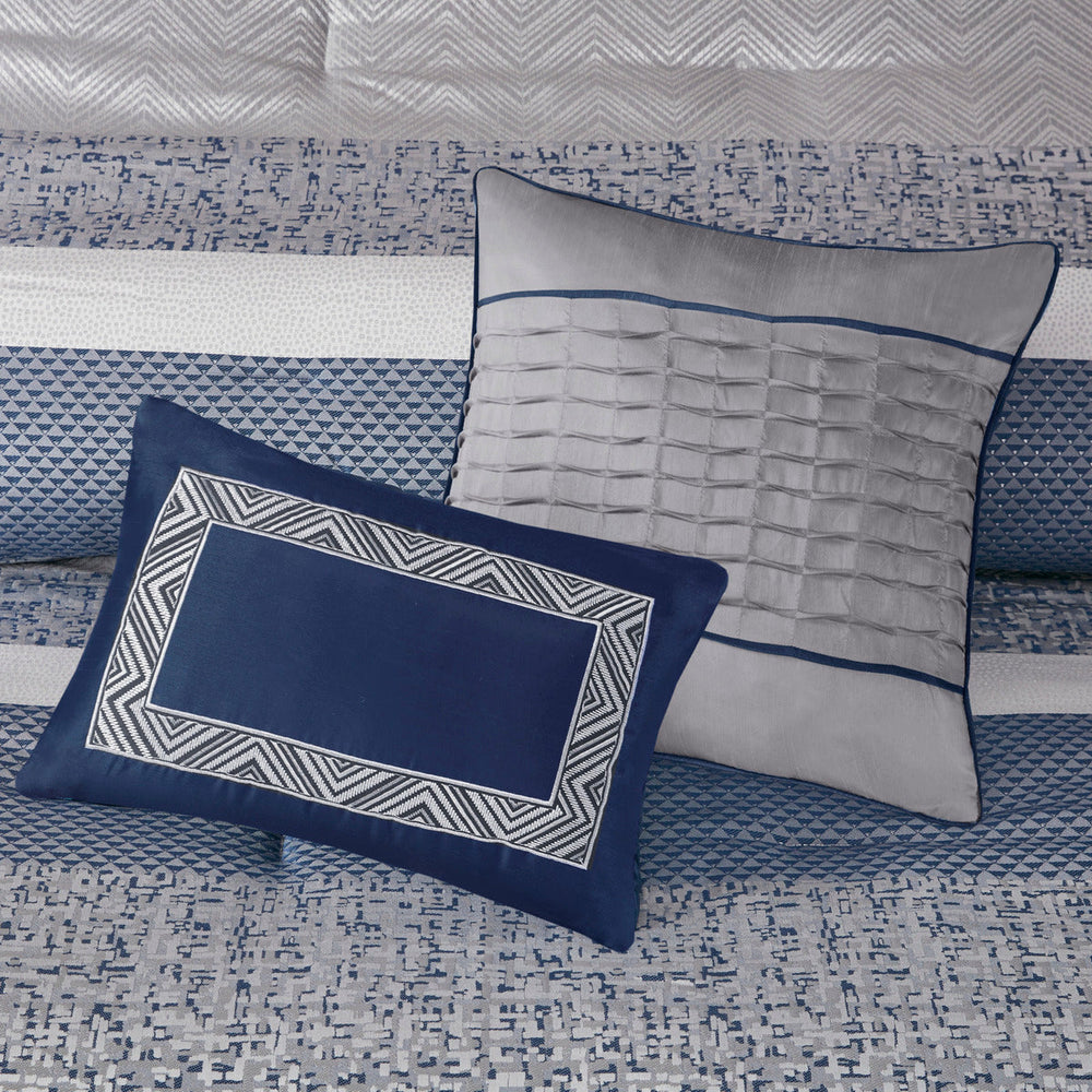 7 Piece Jacquard Comforter Set Navy King Media 8