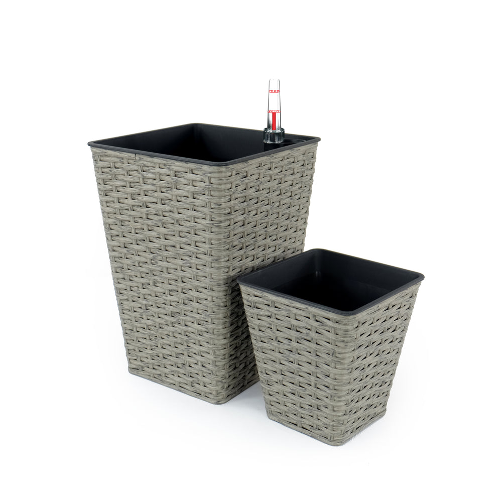 2-Pack Smart Self-watering Square Planter for Indoor and Outdoor - Hand Woven Wicker - Gray Media 3