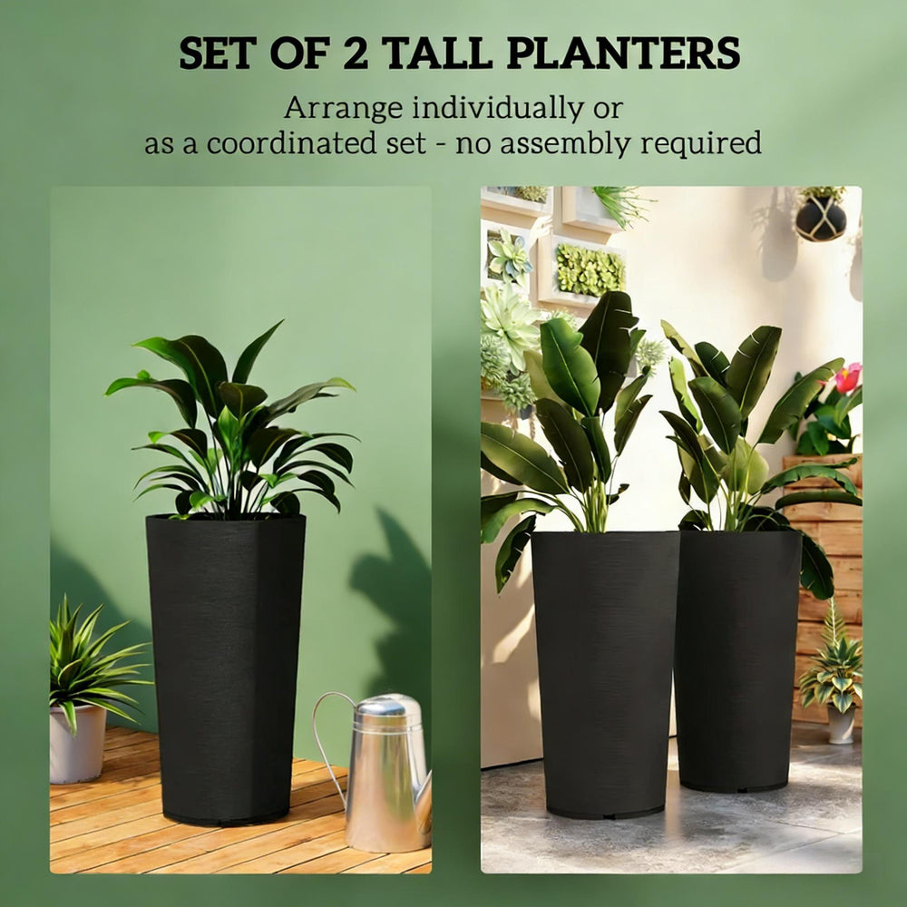 Set of 2 Flower Pots,Stackable Large Planters,High Planter Media 4