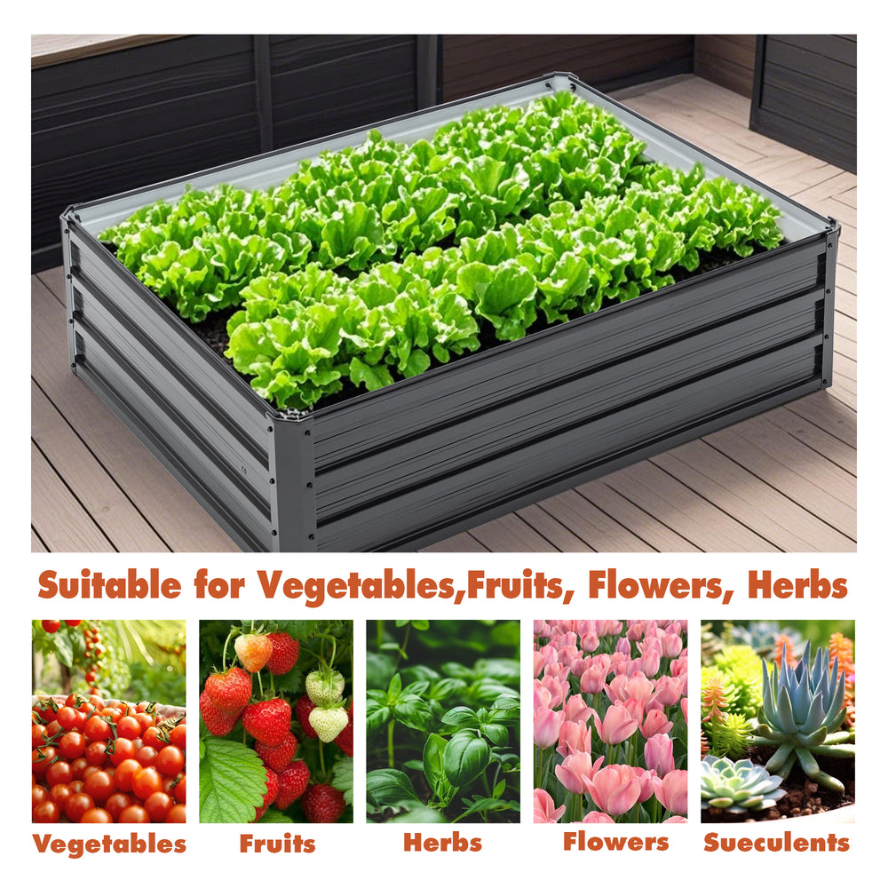 4x3x1ft Metal Raised Garden Bed,Deep Root Outdoor Galvanized Planter Box,Patio Kit Planting Beds for Vegetables Flowers Herb,Black Media 4