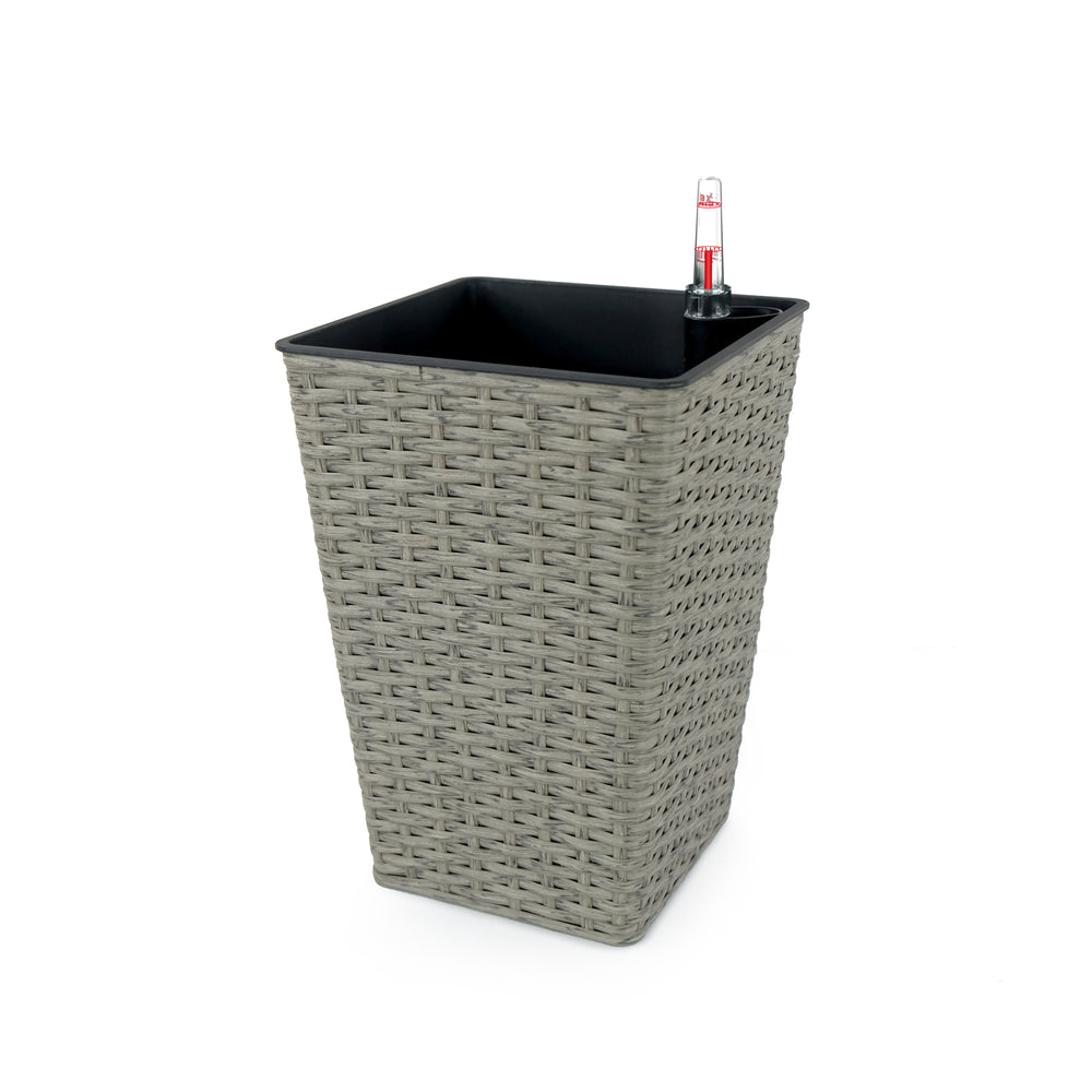 2-Pack Smart Self-watering Square Planter for Indoor and Outdoor - Hand Woven Wicker - Gray Media 4