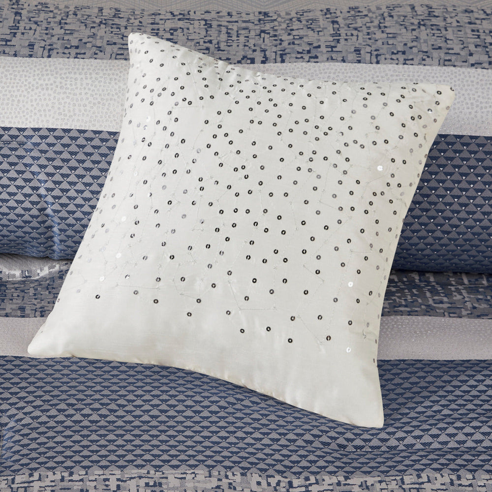 7 Piece Jacquard Comforter Set Navy Queen Media 9