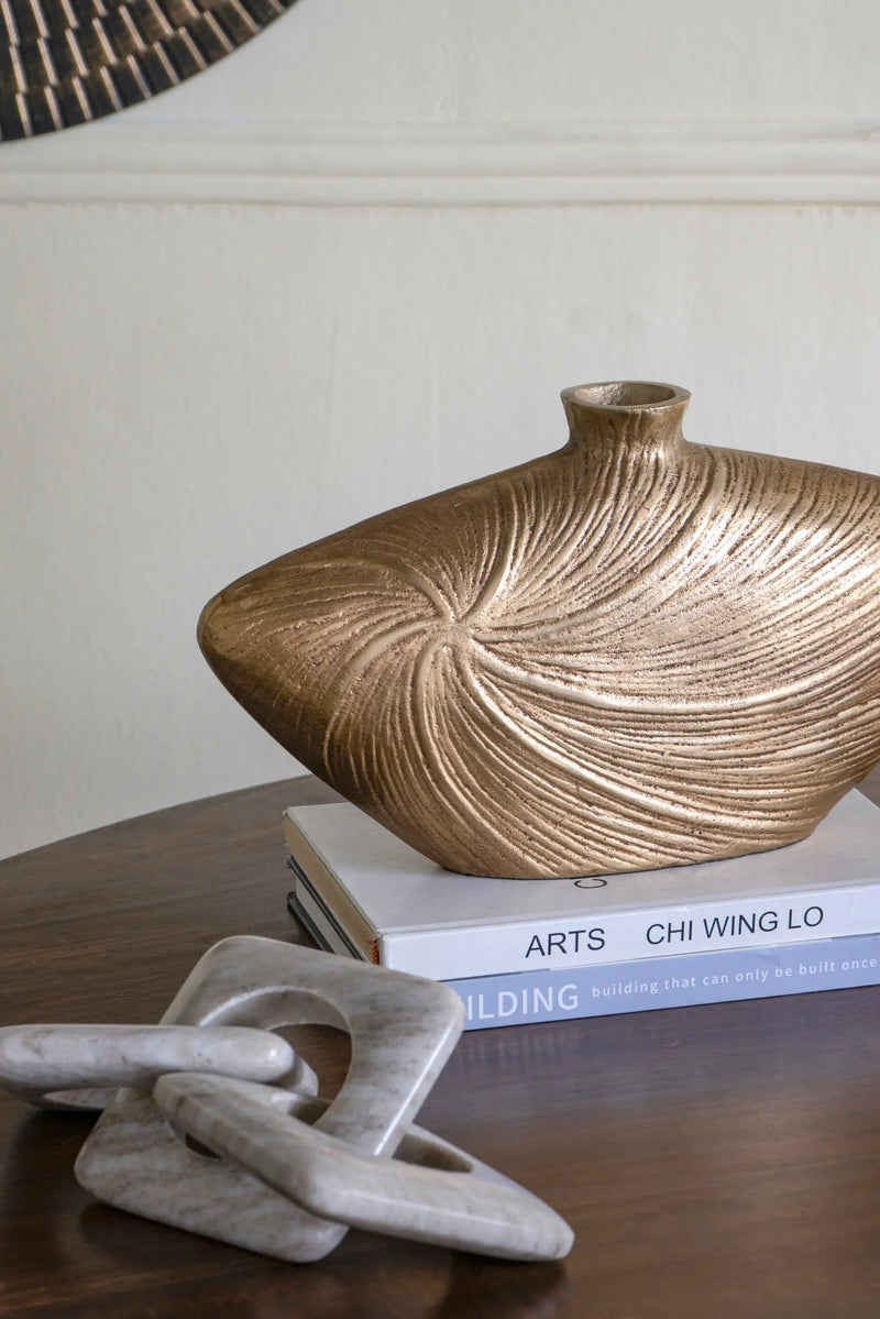 Aluminum Vase with Gold Swirling Design