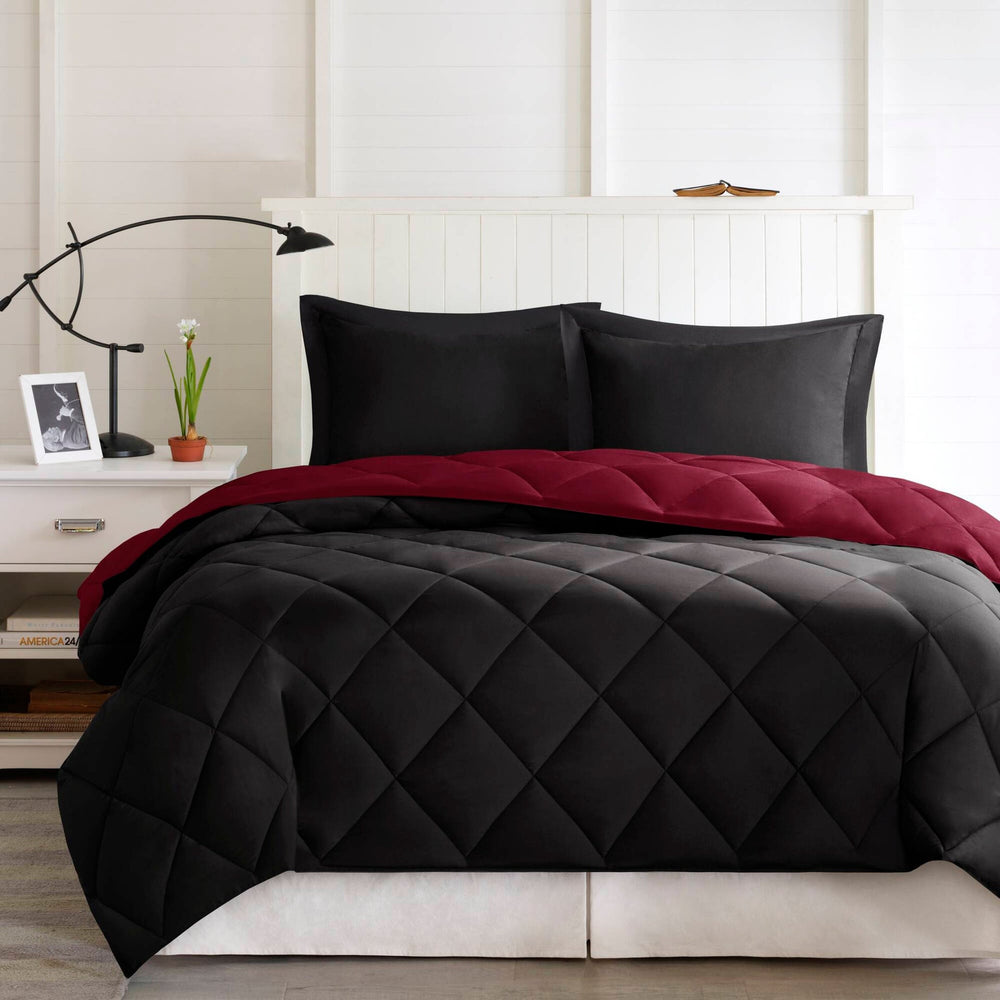 2 Pieces Twin/Twin XL 3M Scotchgard Diamond Quilting Reversible Down Alternative Comforter Set,Red+Black Media 2