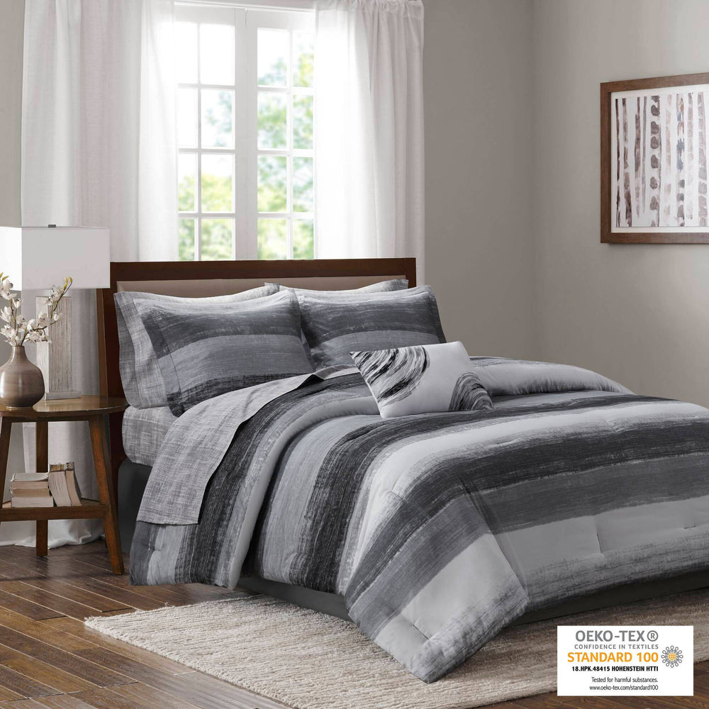 9-Piece Full 9 Piece Comforter Set with Cotton Bed Sheets,Black Media 7