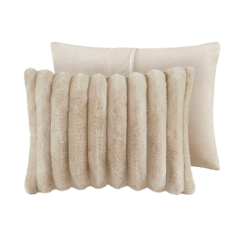 3 PCS King  soft Faux Fur Ribbed Comforter Set Taupe Media 2