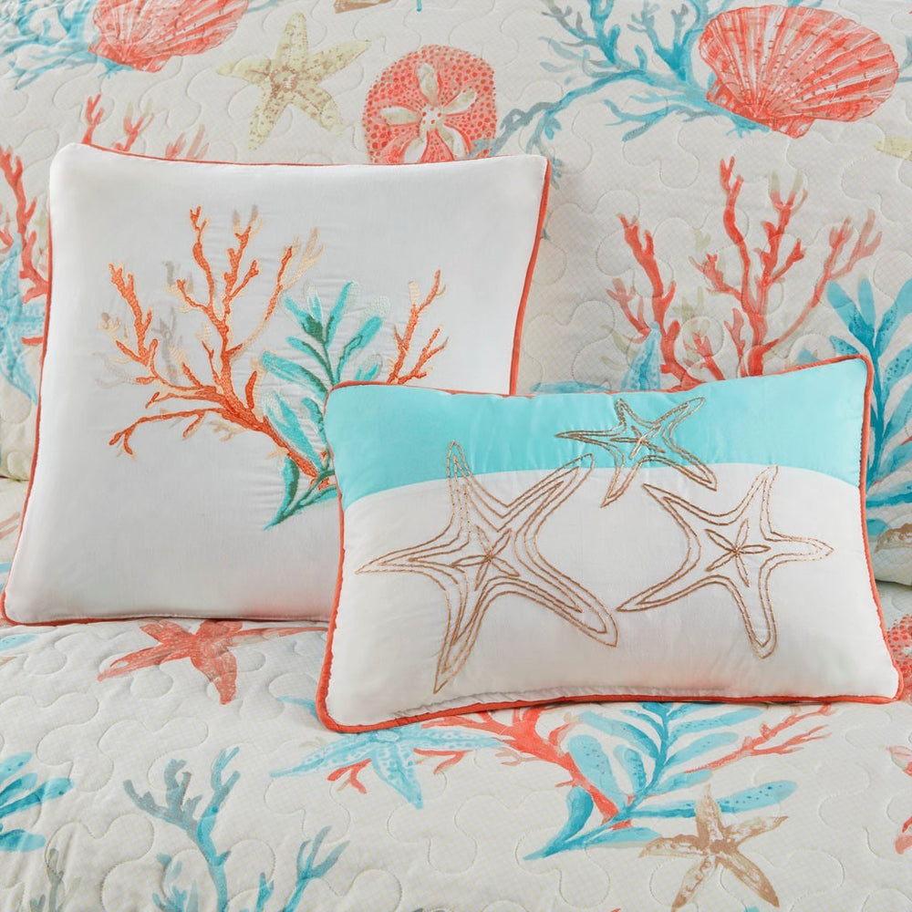 6 Piece Cotton Sateen Quilt Set with Throw Pillows Coral King/Cal King Media 5