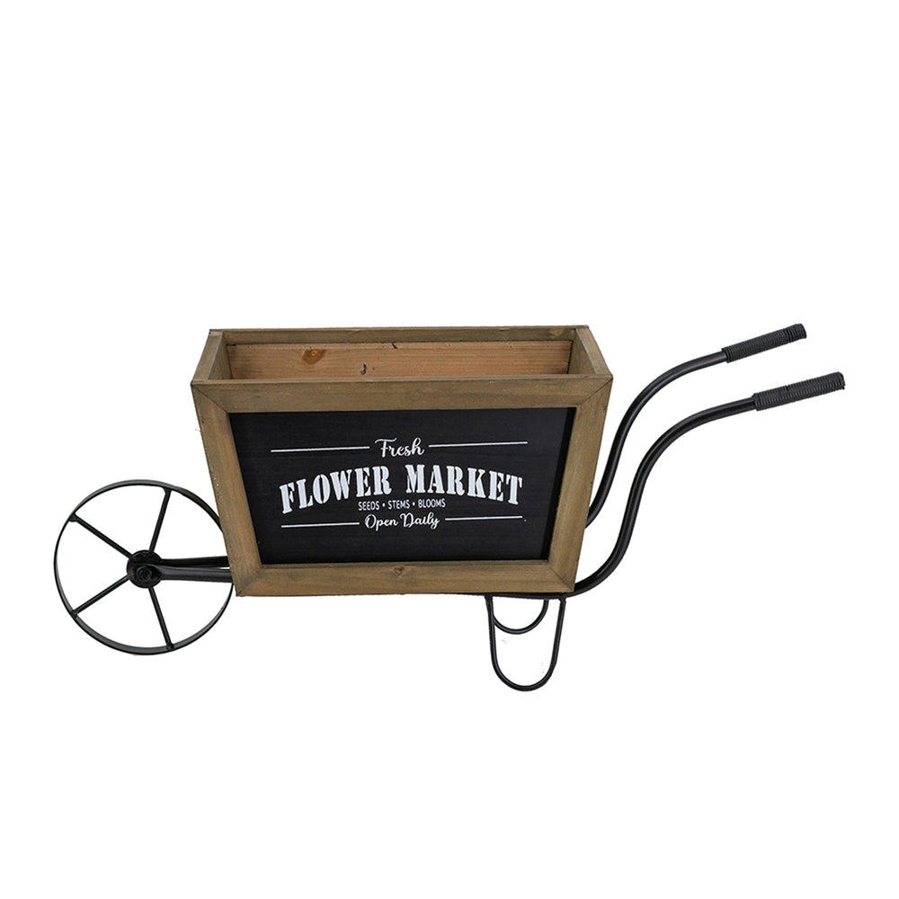 19.5x7.9x8.3' Brown Wooden Wheelbarrow Planter with Black Iron Frame Media 3