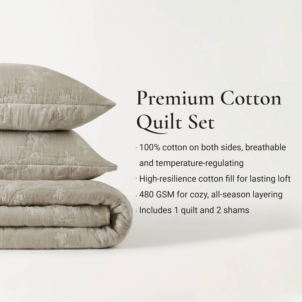 3 Pieces Full/Queen Jacquard Cotton Gauze Quilt Set,Linen Media 10