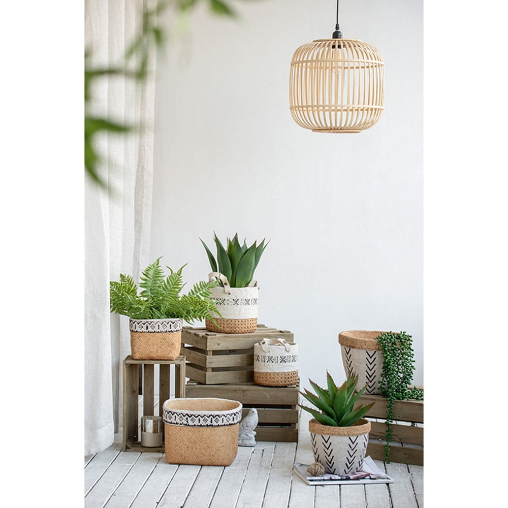 Set of 2 White and Brown Cement Planters with V Pattern, L:D10x8'  S:D8x6.5' Media 9