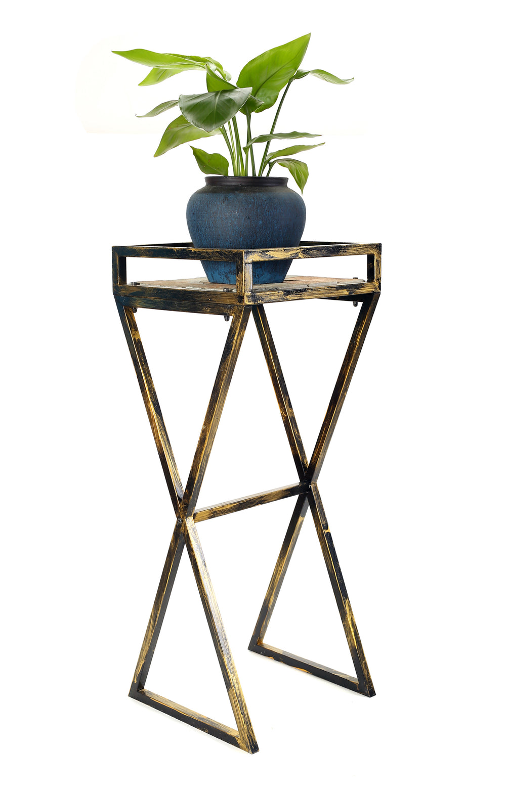 35.5' Gray Stone Slab Black / Gold Metal Plant Stand Media 4