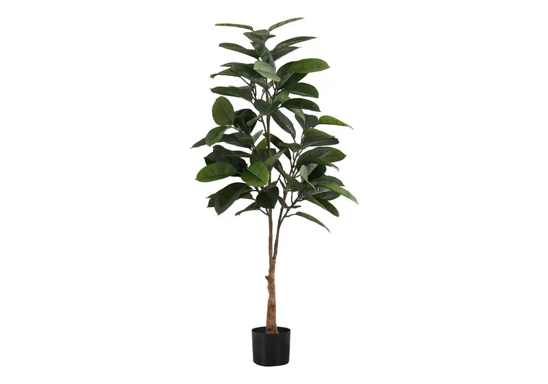 Artificial Plant, 52' Tall, Rubber Tree, Indoor, Faux, Fake, Floor, Greenery, Potted, Real Touch, Decorative, Green Leaves, Black Pot