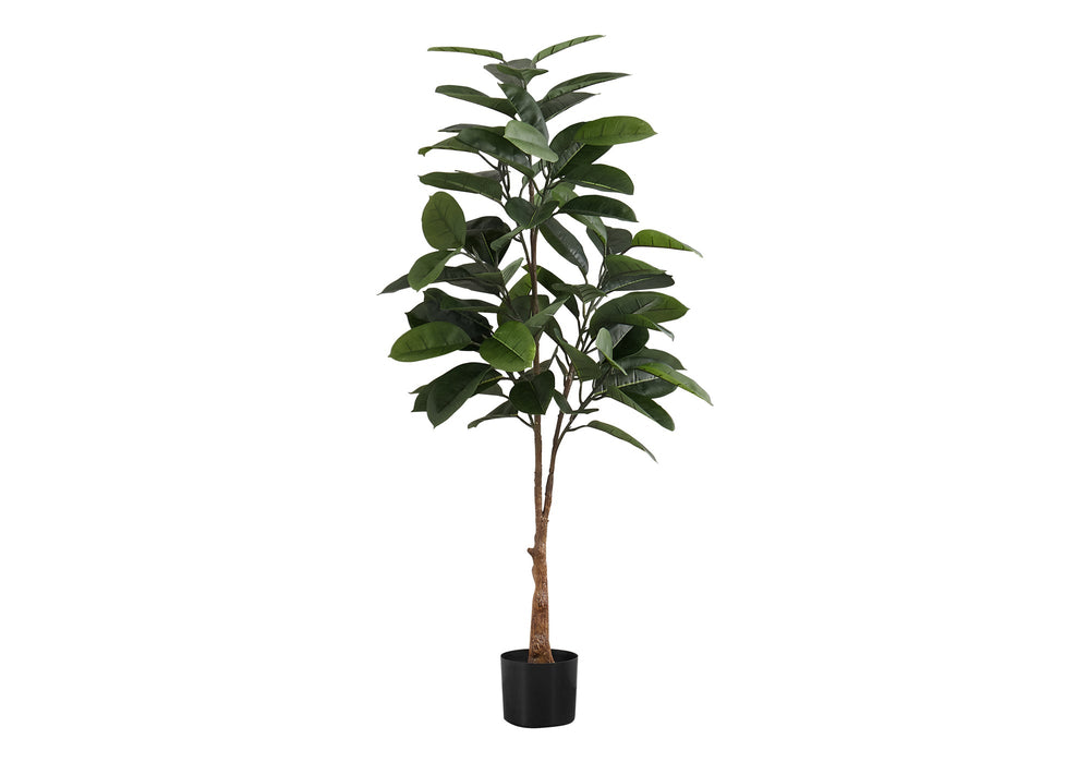 Artificial Plant, 52' Tall, Rubber Tree, Indoor, Faux, Fake, Floor, Greenery, Potted, Real Touch, Decorative, Green Leaves, Black Pot Media 2