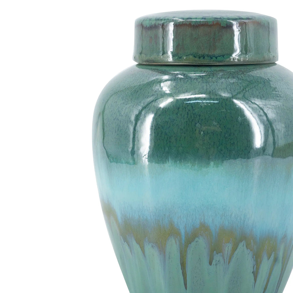 26929463 D6x7.8' Round Ceramic Lidded Jar With Blue Reactive Glaze And Subtle Ridges     DTY Store Round Ceramic Lidded Jar With Reactive Glaze And Subtle Ridges     DTY Store