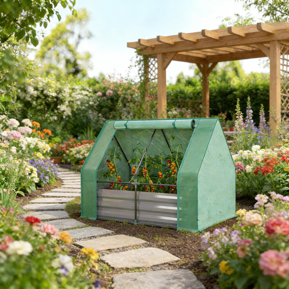 Raised Garden Bed,Mini Greenhouse,2-in-1 Raised Planter Greenhouse Media 2