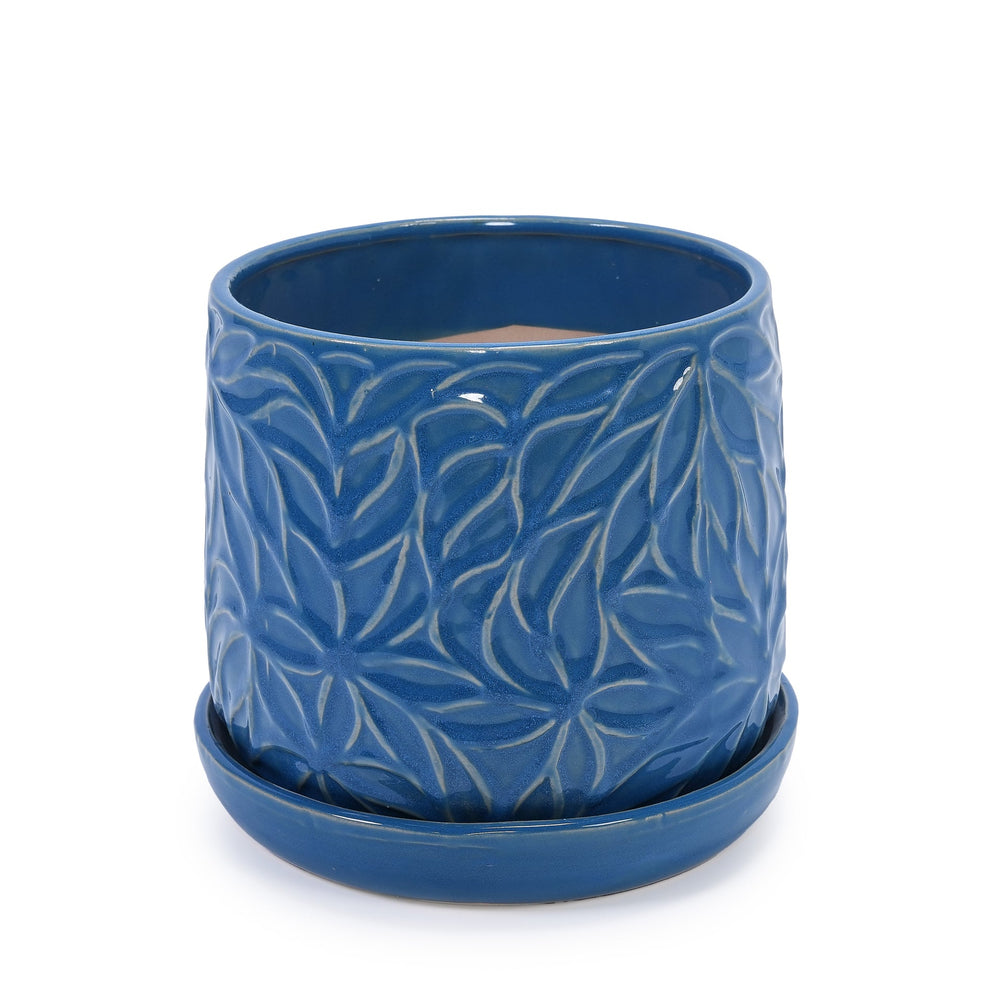 Set of 2 Ceramic Flowerpot, 7' Modern Planter for Patio, Garden, Windowsill - Navy Blue Media 7