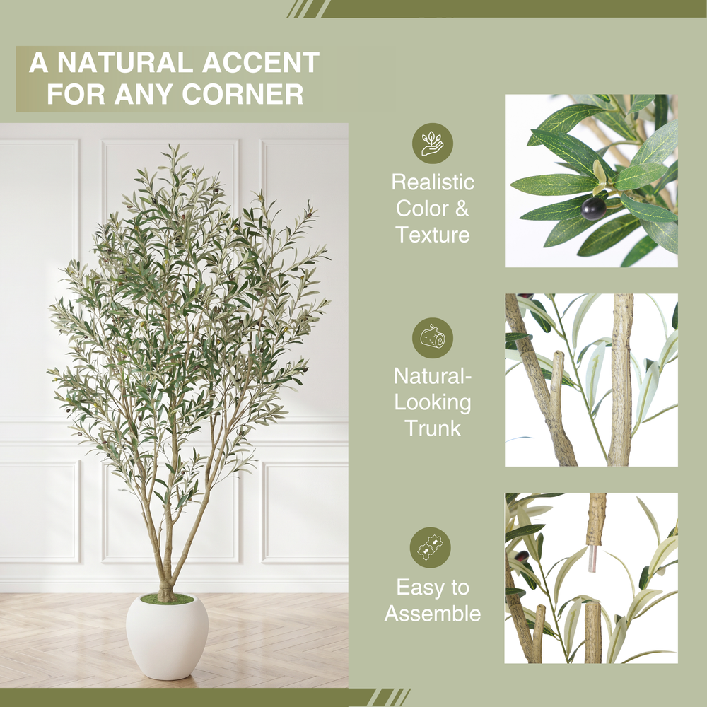 8FT Artificial Olive Tree With Big Decorative White Planter, Tall Indoor & Covered Outdoor Decorative Tree, 1pc/set Media 7