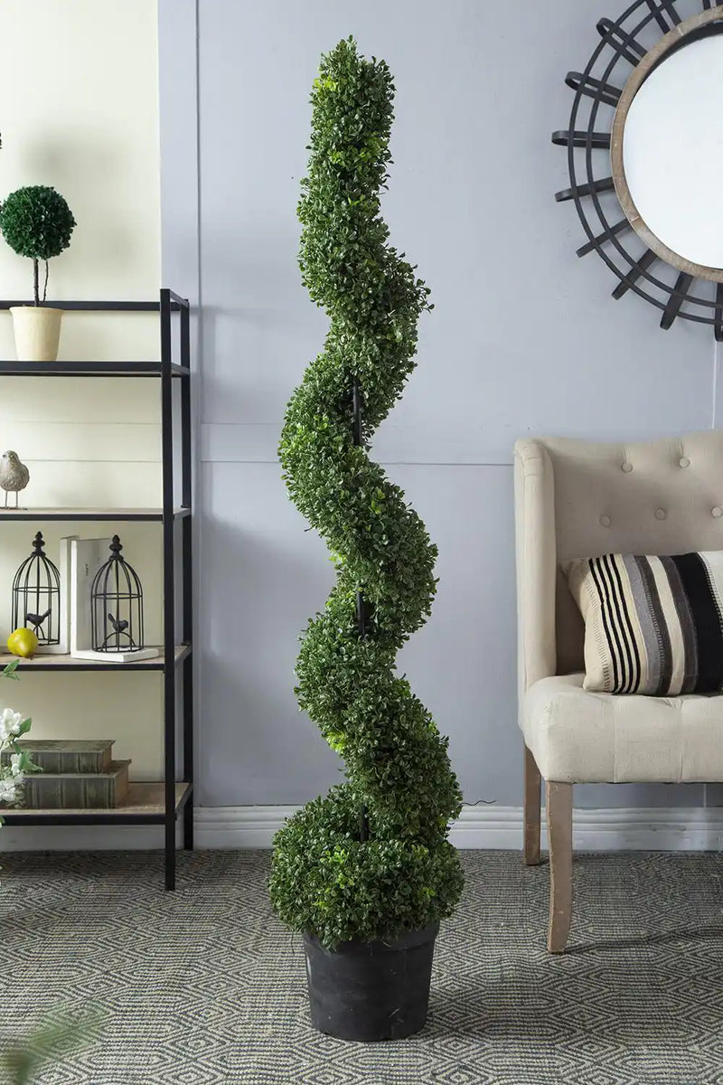 10.5x10.50x60' 5 Foot Tall Artificial Spiral Boxwood Topiary