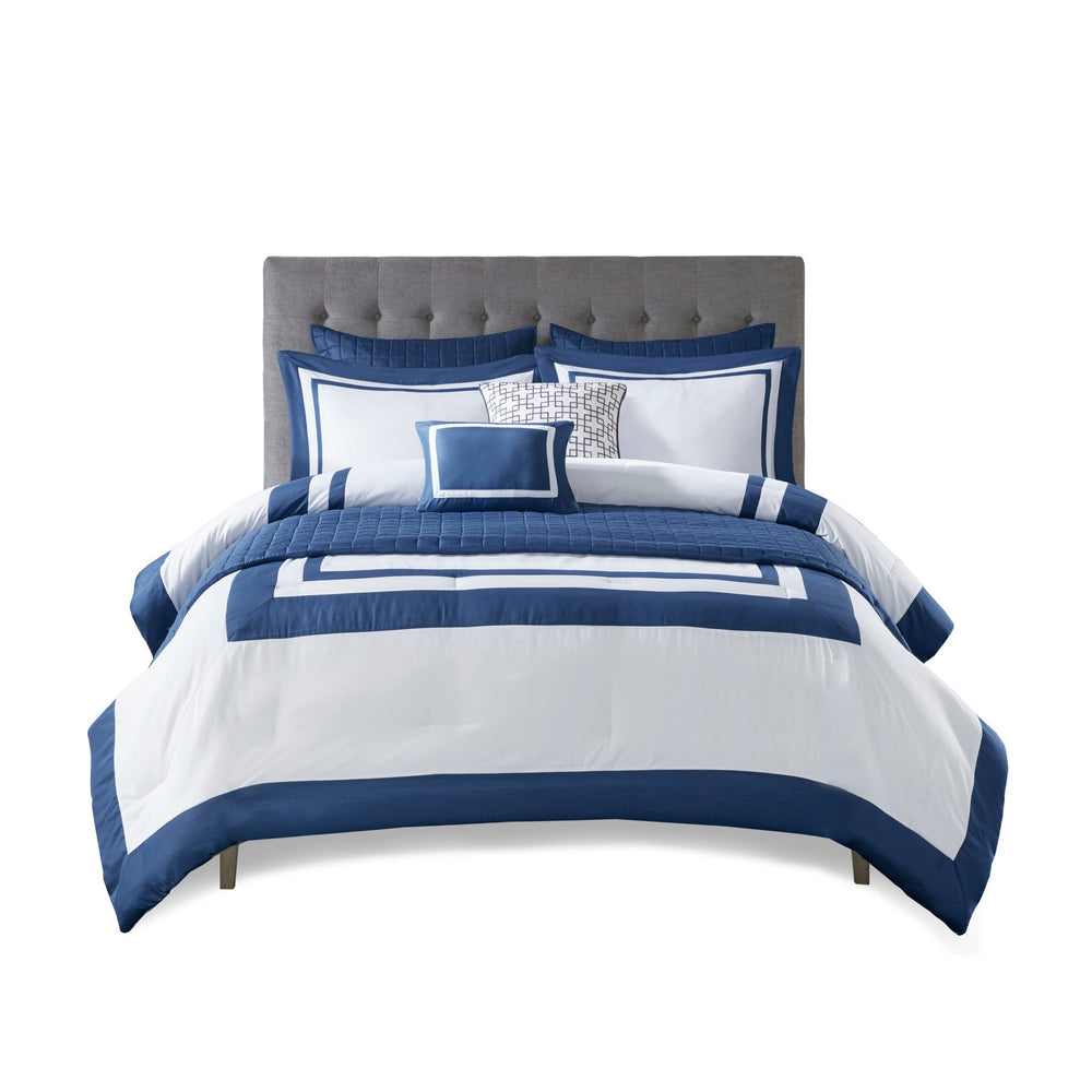 8 Piece Comforter and Quilt Set Collection Navy Full/Queen Media 8
