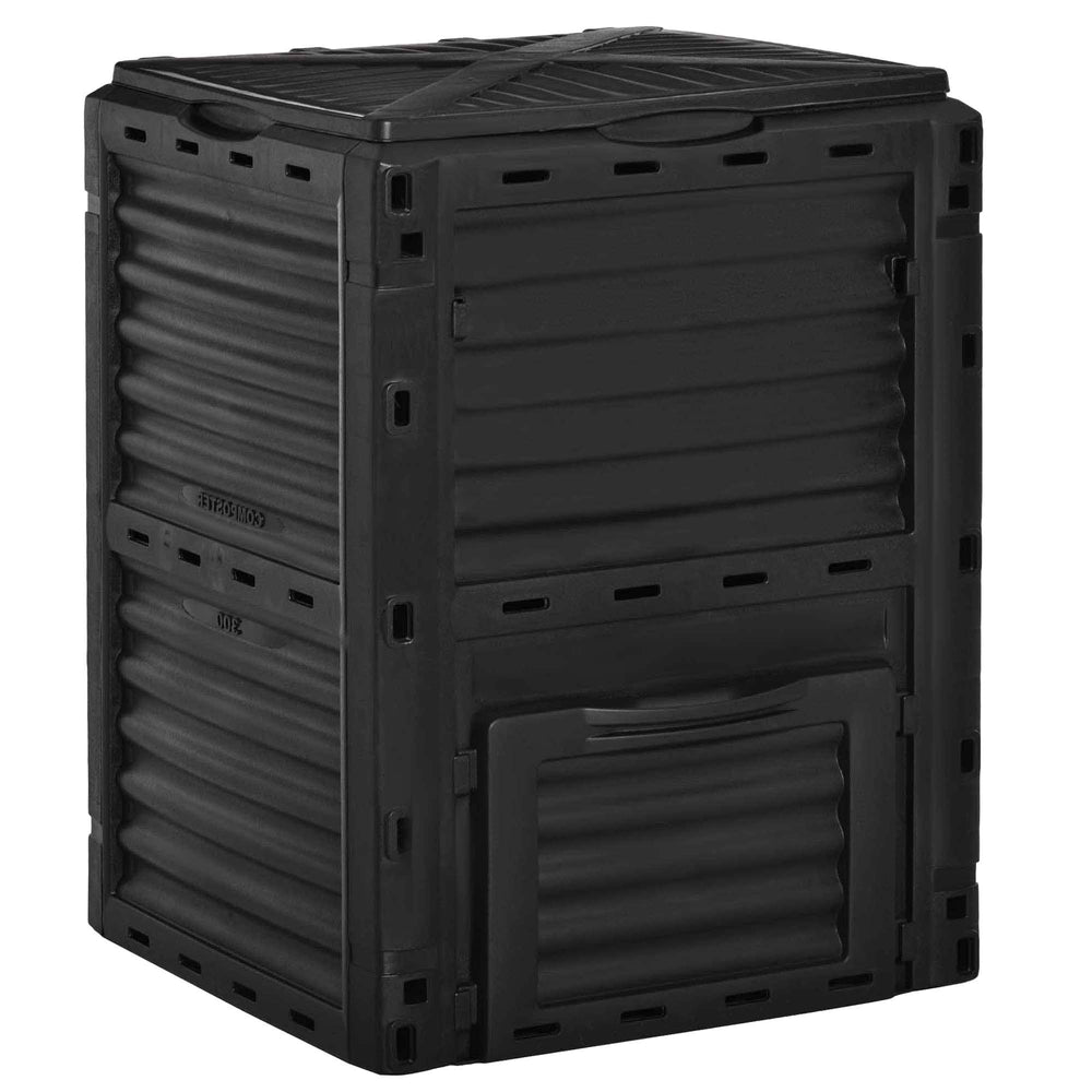 Outsunny Garden Compost Bin 80 Gallon Outdoor Large Capacity Composter Fast Create Fertile Soil Aerating Box, Easy Assembly, Black Media 1