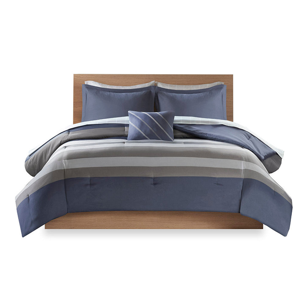 Queen Striped Comforter Set with Bed Sheets Media 4