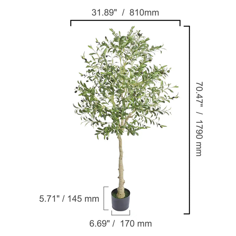 Artificial Olive Tree, 6 FT Tall Faux Plant, Secure PE Material & Anti-Tip Tilt Protection Low-Maintenance Plant, Lifelike Green Fake Potted Tree for Home Office Warehouse Decor Indoor Outdoor