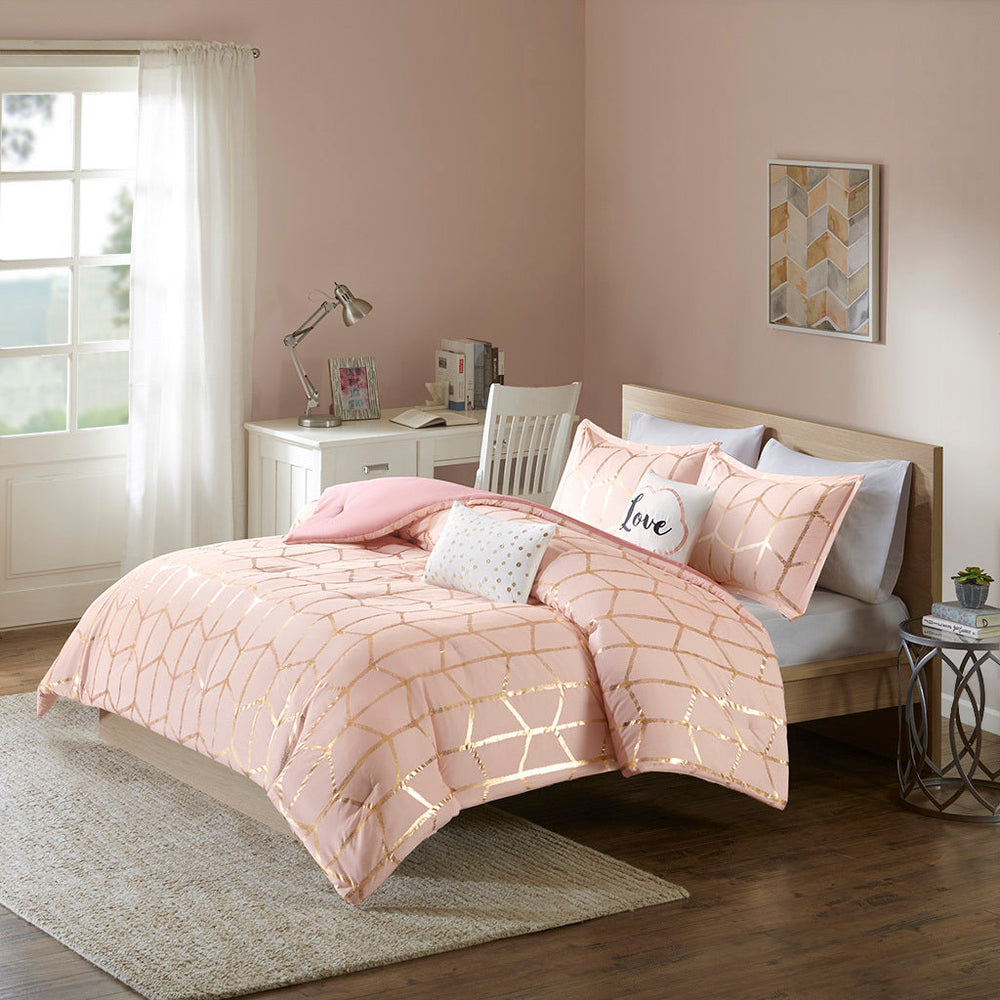 Full/Queen Metallic Printed Comforter Set Media 1