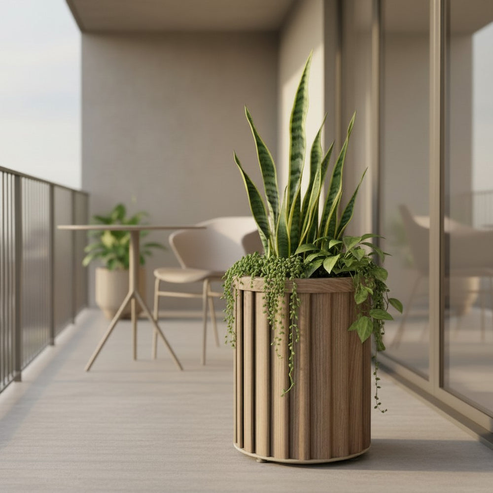 Round Strata Column Planter MD - Ash Brown Media 4