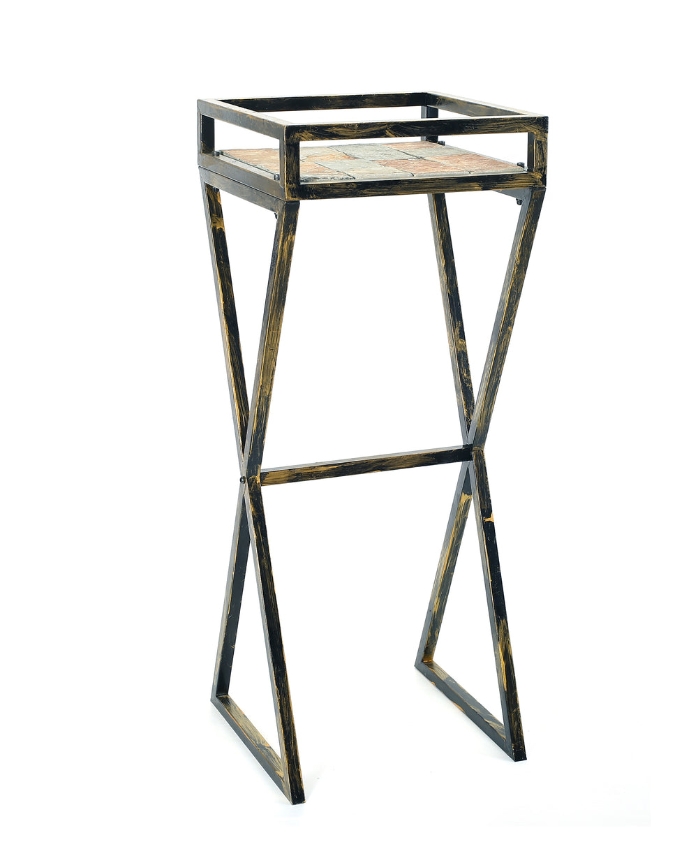 35.5' Gray Stone Slab Black / Gold Metal Plant Stand Media 5