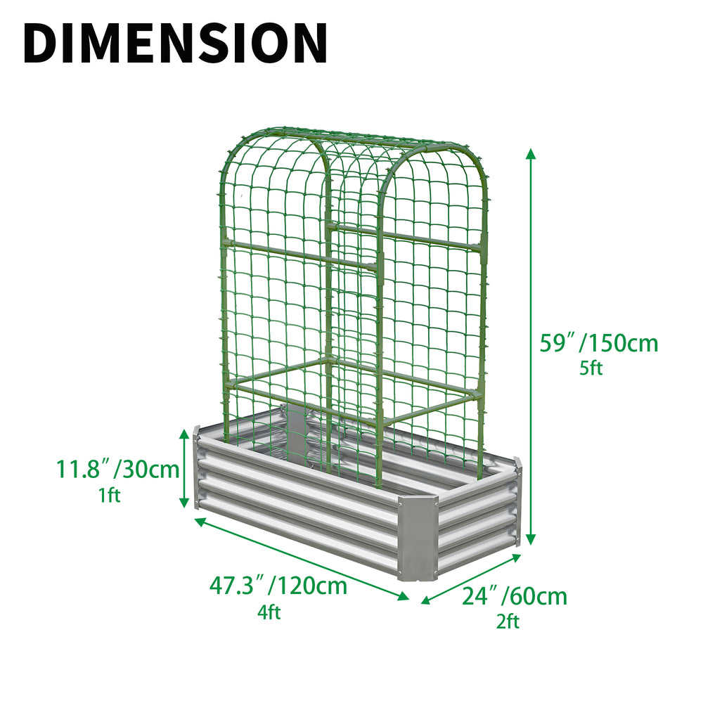 2-in-1 Raised Garden Bed with Trellis - 59' Tall Arch Planter Box for Climbing Plants, Outdoor Galvanized Metal Gardening Bed for Vegetables, Fruits, Flowers (Silver, 4x2x1 Ft) Media 14