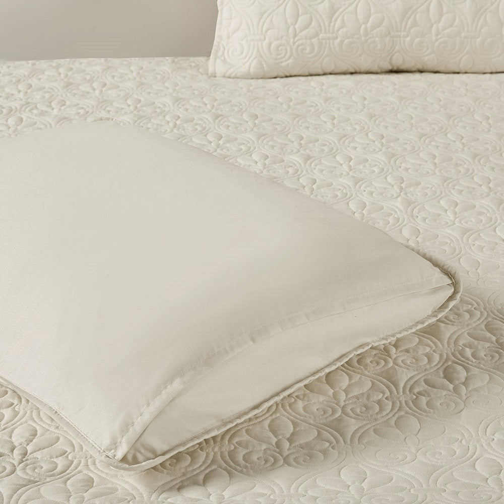 3 Piece Split Corner Pleated Quilted Bedspread Cream King Media 8